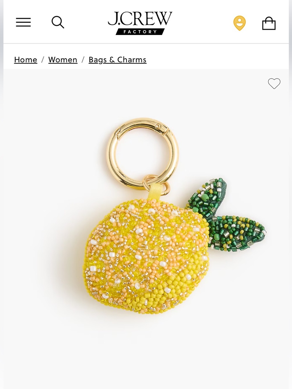 J Crew Beaded Lemon Keychain Charm - Yellow & Green NEW